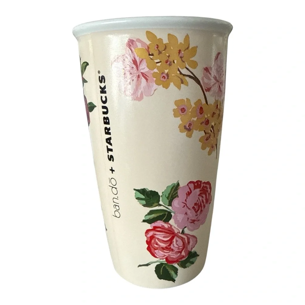 Starbucks Tumbler Ban.do Collab 2016 Floral Ceramic Travel Mug 12oz Ltd Ed.